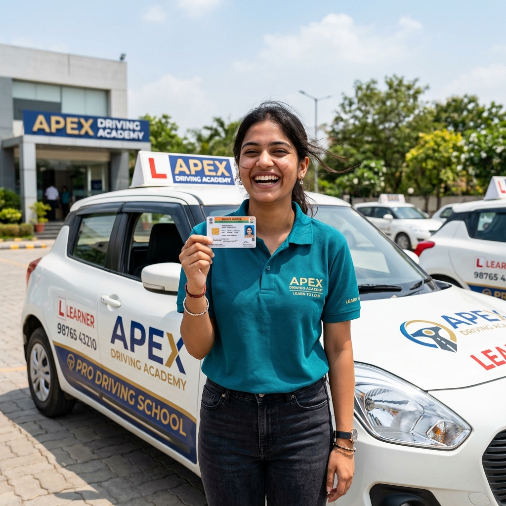Happy student with license
